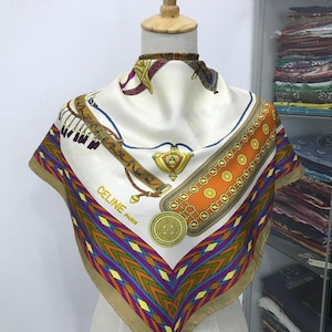 Vintage Celine Silk Scarf, Celine Silk Muffler, Vintage Celine Square Scarf, Vintage Celine Shawl, Celine Silky Scarf