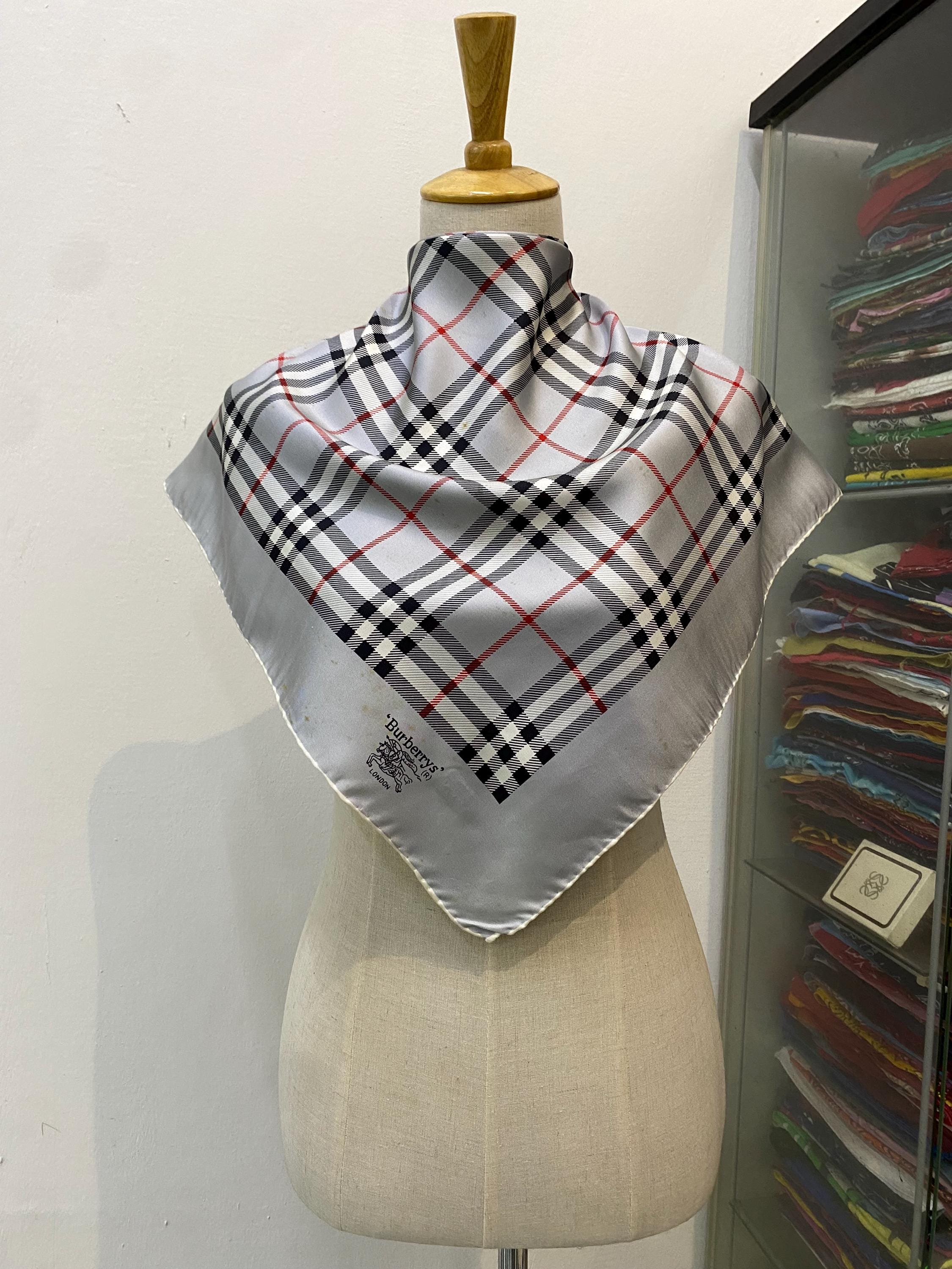 Vintage Burberry Silk Scarf, Burberry Silk Muffler, Vintage