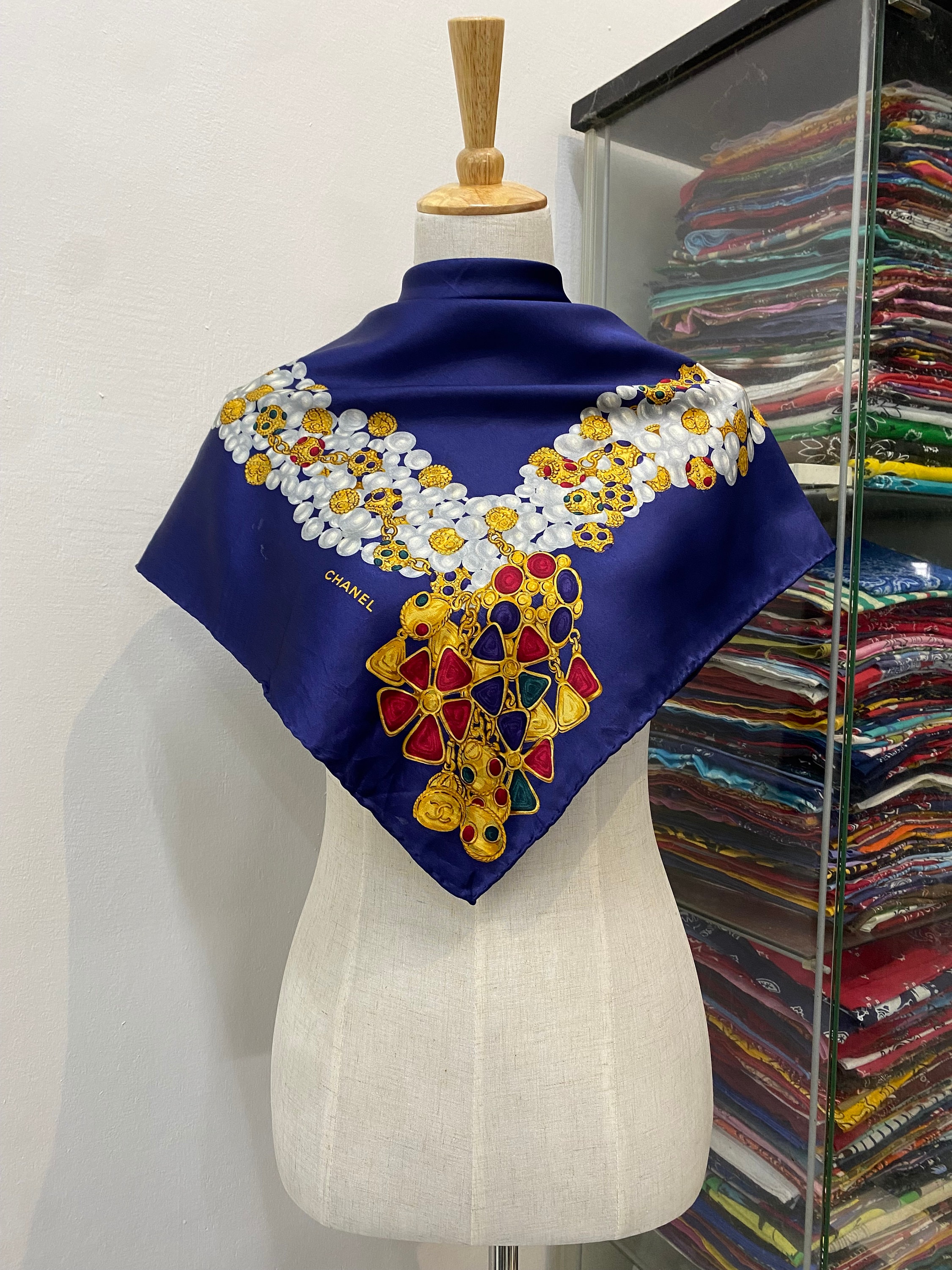 Vintage Chanel Silk Scarf , Chanel Silk Muffler, Vintage Chanel