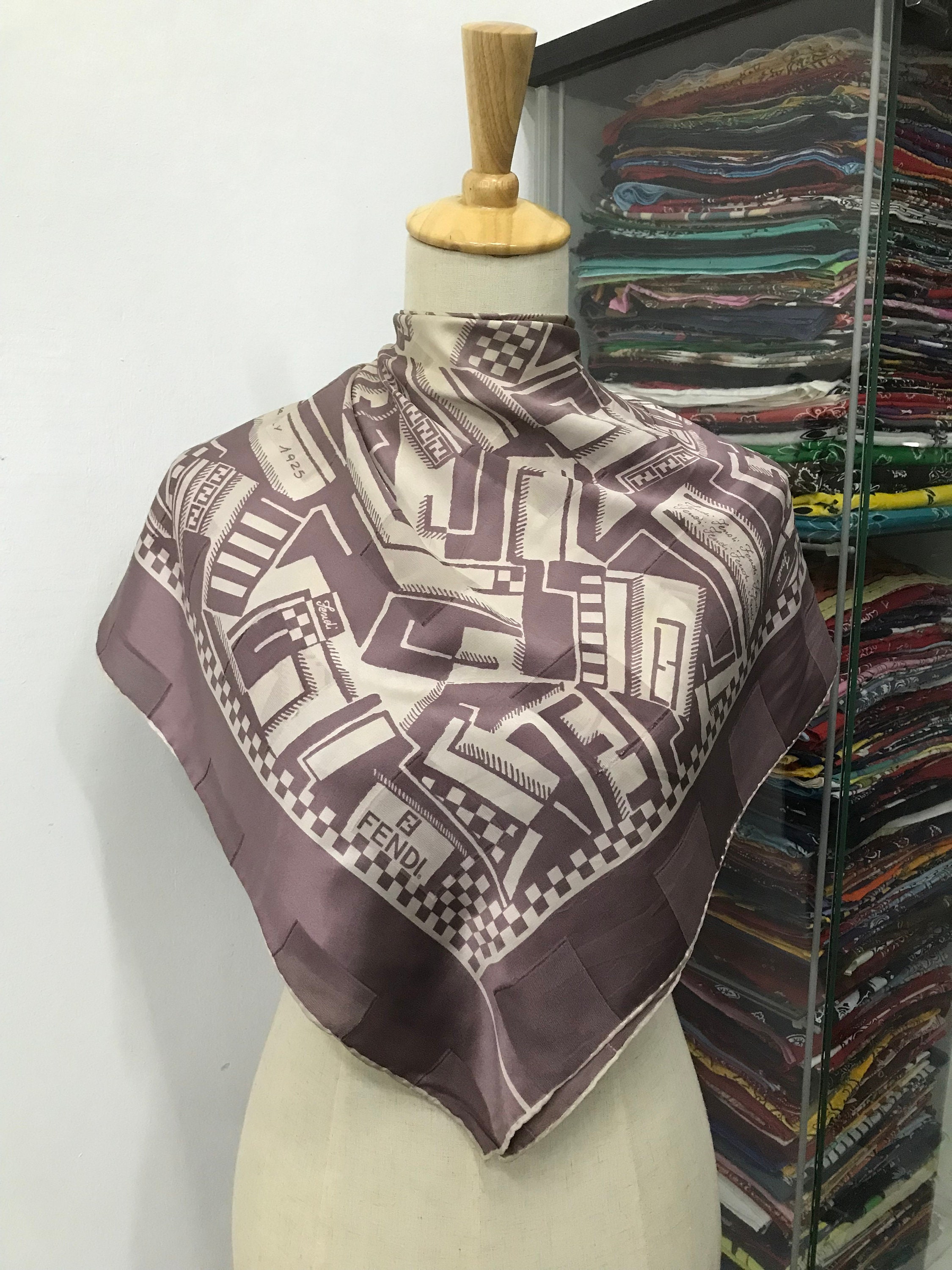 Vintage Fendi Silk Scarf, Fendi Silk Muffler, Vintage Fendi Vintage Fendi Silk Scarf, Fendi Silk Muffler, Vintage Fendi
