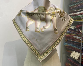 Pañuelo de seda vintage Jim Thompson, pañuelo para el cuello, cinta para el cuello, pañuelo cuadrado con elefante, banda para la cabeza
