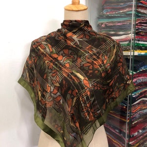 Vintage Yukiko Hanai Silk Scarf, Vintage Silk Muffler, Vintage Neck Scarf, Vintage Neck Accessories, Vintage Italian Silk Scarf,