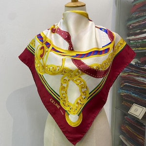 Vintage Celine Silk Scarf, Celine Silk Muffler, Vintage Celine Square Scarf, Vintage Celine Shawl, Celine Silky Scarf