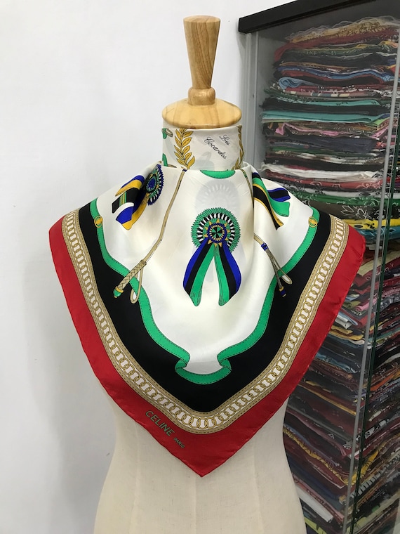 Foulard écharpe CÉLINE Vintage En Soie - Bleu - Pour Femme