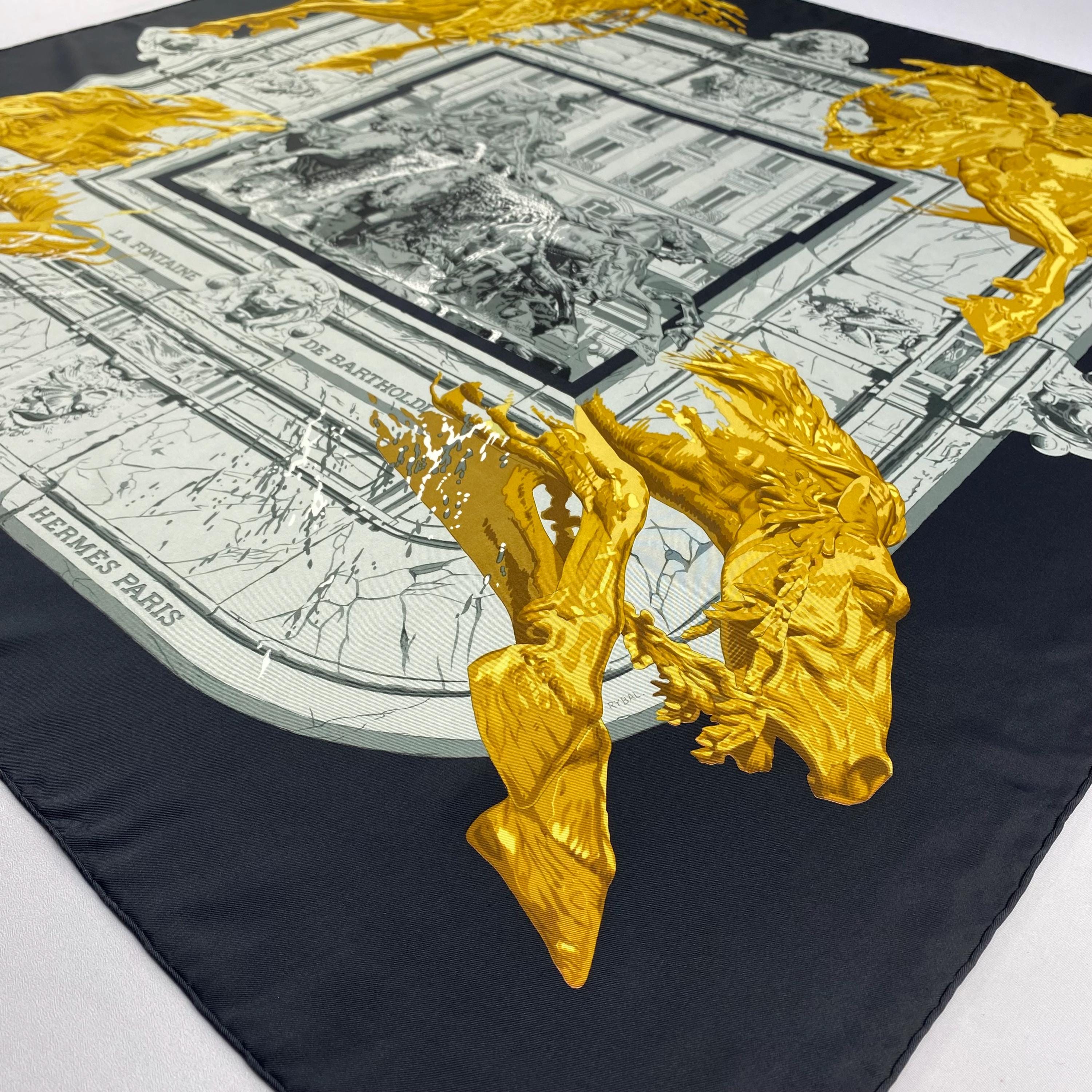 Vintage Hermes La Fontaine De Bartholdi Silk Scarf, Hermes Silk