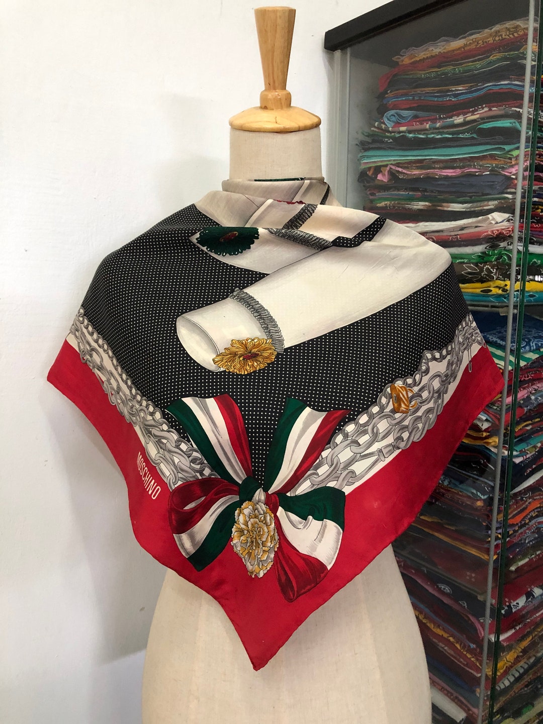 MOSCHINO Elizabethan print silk scarf