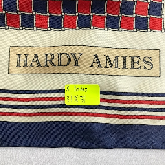 Foulard En Soie 100% Hardy Amies - Roulotté Main - 78 Cm - Bleu - Vintage