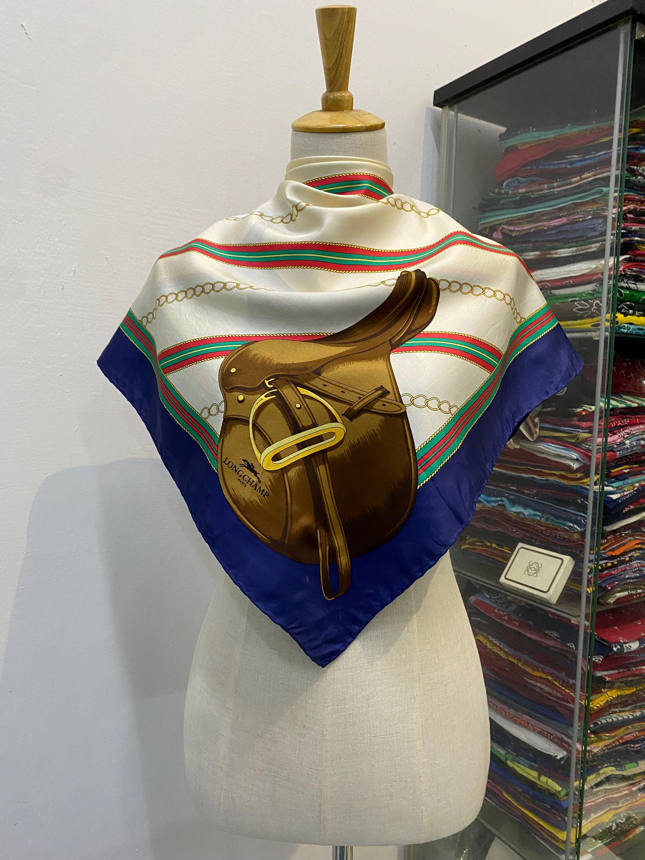 Vintage Longchamp Silk Scarf Neckerchief Neckwear Muffler Ribbon