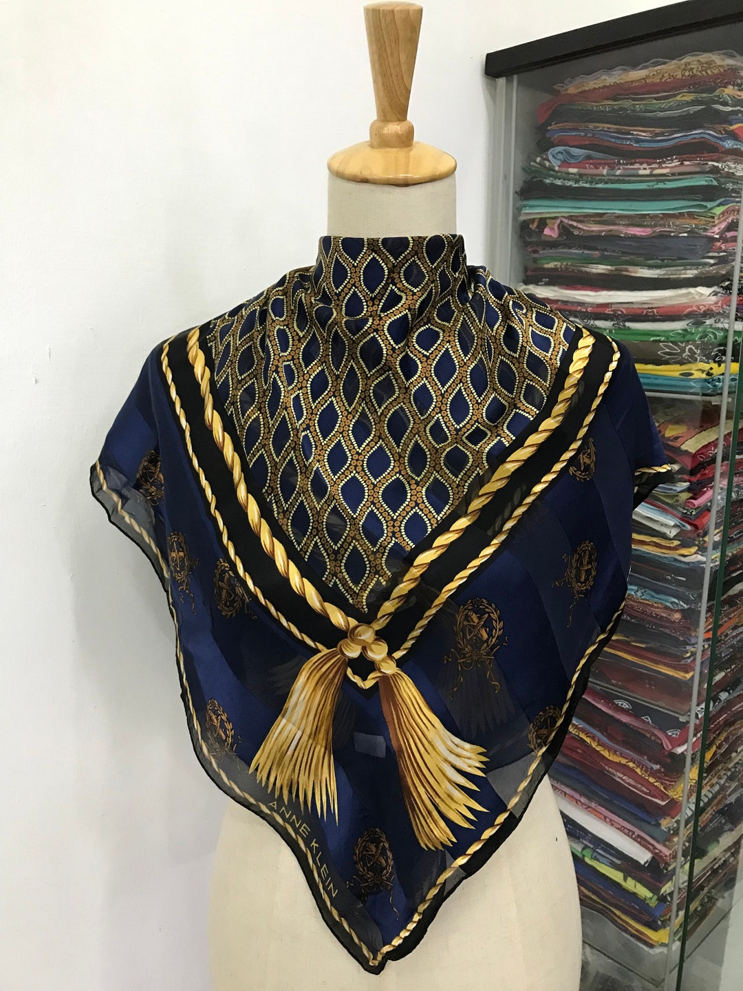 Vintage Anne Klein Silk Scarf, Vintage Silk Neck Scarf, Vintage