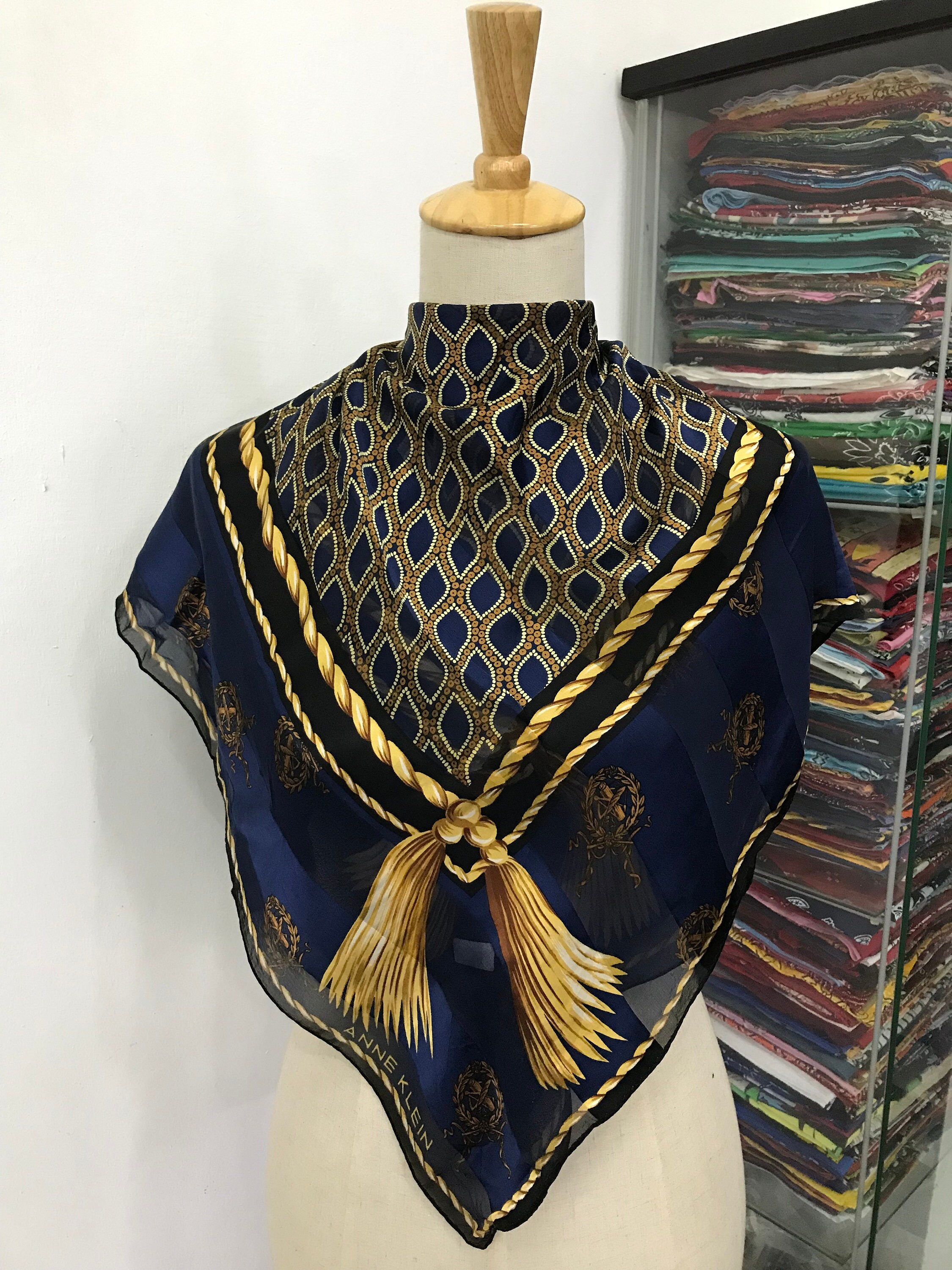 小物 CTHY HIGH-END VINTAGE SILK SCARF Vintage Anne Klein Silk Scarf, Vintage Silk Neck Scarf