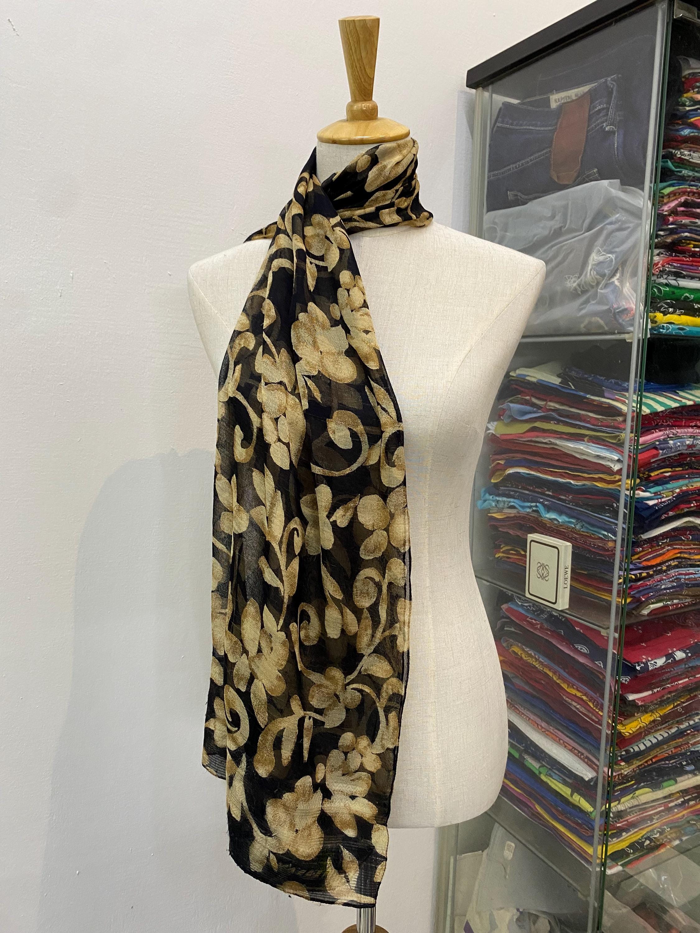 Foulard Carré Soie Jaeger – Vintage, Made In Italy, Marron, Cadeau Femme FO365