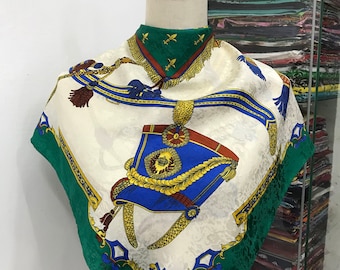 Szal jedwabny vintage Pasca Morabito Paris, szalik jedwabny vintage, szalik jedwabny vintage z lat 80., klasyczny szalik jedwabny vintage, szal vintage z lat 80.