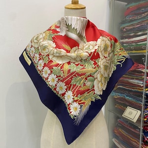 Vintage Salvatore Ferragomo Wide Silk Scarf, Salvatore Ferragomo Silk Scarf, Ferragomo Silk Muffler, Salvatore Ferragomo Floral Scarf