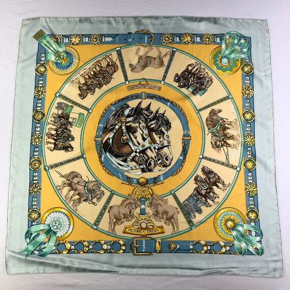 Vintage Hermes Chevaux De Trait Silk Scarf Hermes… - image 2