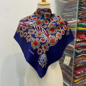 Vintage Chanel Silk Scarf , Chanel Silk Muffler, Vintage Chanel Shawl, Chanel Silk Neckerchief, Vintage Chanel Scarf, Chanel Paris Scarf