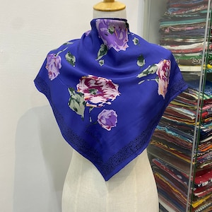 Vintage Hanae Mori Scarf, Twill Silk Scarf, Vintage Silk Muffler, Vintage Neck Scarf, Vintage Neck Accessories, Vintage Italian Silk Scarf,