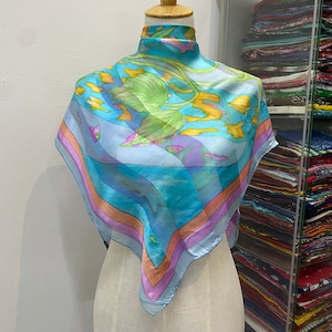 Vintage Jean Louis Scherrer Silk Scarf, Jean Louis Scherrer Silk Stole, Vintage Jean Louis Scherrer Floral Silk Scarf, Vintage Neck Scarf