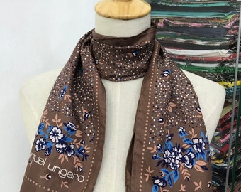 Foulard Carré En Soie Emanuel Ungaro Vintage - Motif Orange/violet - 90x90 Cm - Occasion Très Bon état