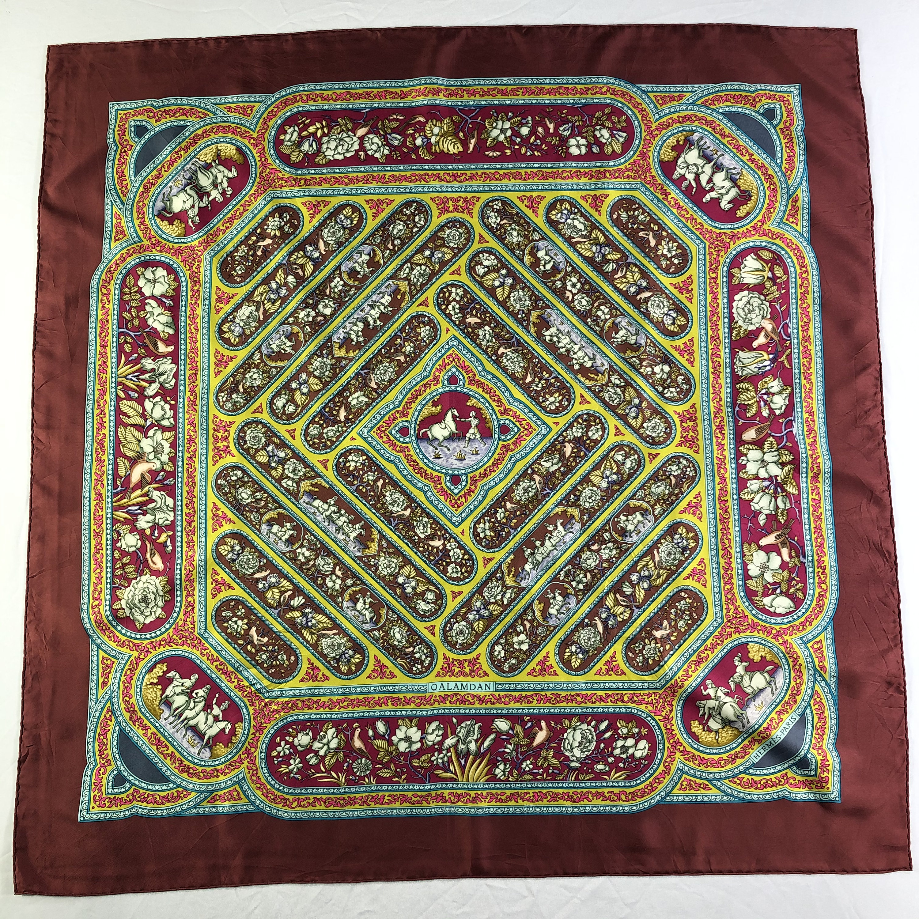 Vintage Hermes Silk Scarf , Hermes Qalamdan, Hermes Silk Scarf