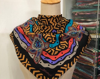 Vintage Balarinji Silk Scarf, Twill Silk Scarf,  Vintage Neck Scarf, Vintage Neck Accessories, Vintage Italian Silk Scarf,