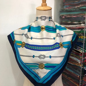 Vintage Celine Shawl, Celine Silk Scarf, Celine Silk Muffler, Celine Square Scarf, Vintage Celine Neckerchief, Celine Bandana