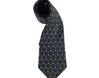 Cravate Hermès Pour Homme En Soie à Motifs éléphants Et Palmiers - Jaune Et Bleu, Occasion