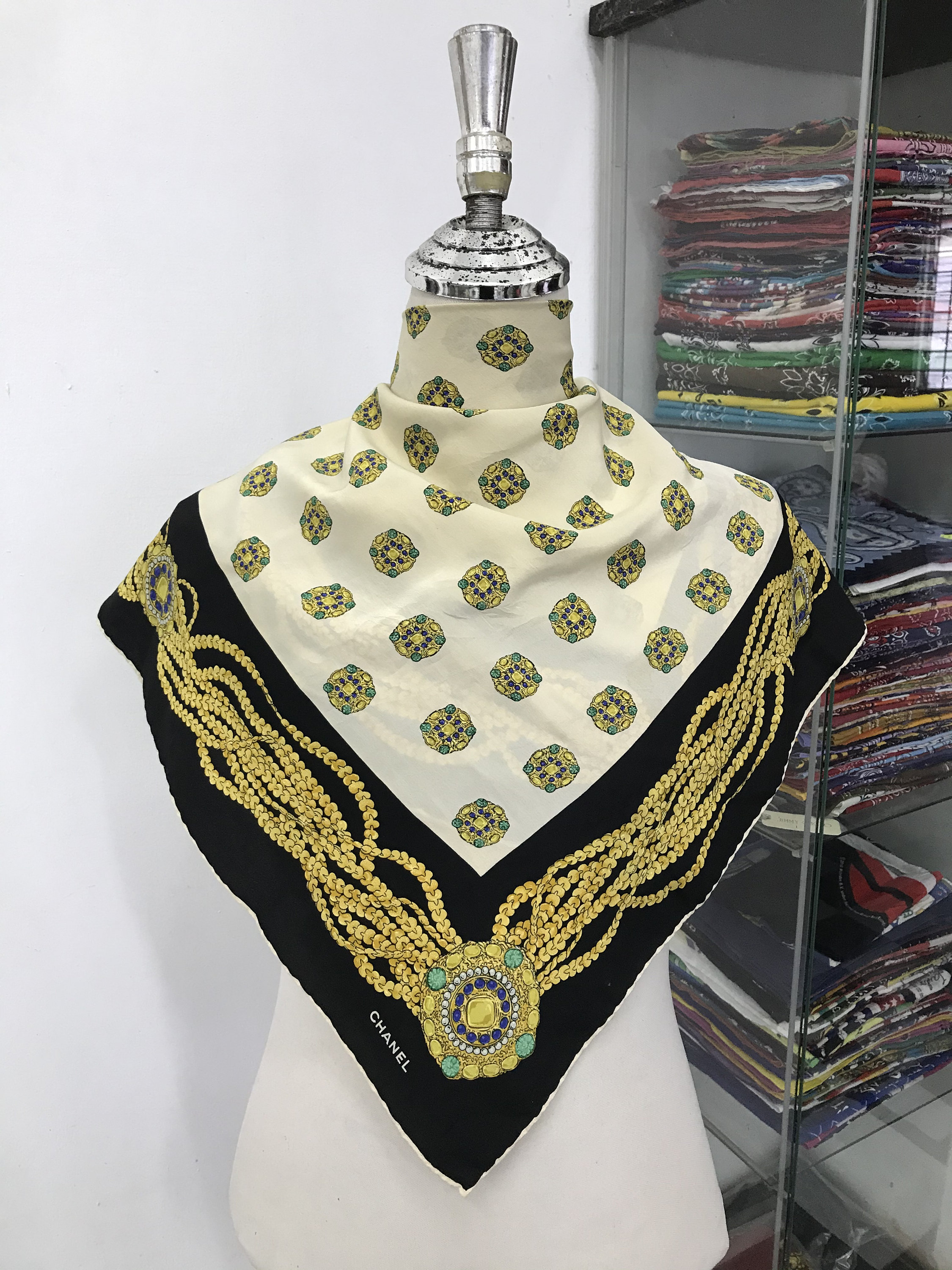 Vintage Chanel Silk Scarf , Chanel Silk Muffler, Vintage Chanel