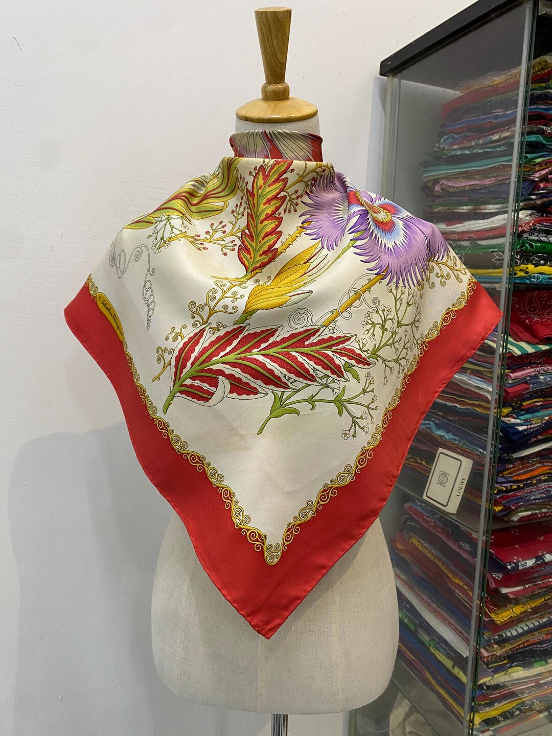 Vintage Salvatore Ferragomo Wide Silk Scarf, Salvatore Ferragomo