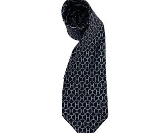 Vintage Hermès Paris Silk Tie 5029 PA , Authentic Hermès Neck Tie, Floral Pattern Necktie, Geometric Pattern Necktie