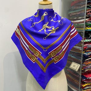 Vintage Longchamp Silk Scarf Neckerchief Neckwear Muffler Ribbon Bandana Foulard Square Scarf Head Band