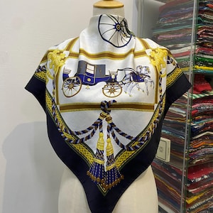 Vintage Longchamp Silk Scarf Neckerchief Neckwear Muffler Ribbon Bandana Foulard Square Scarf Head Band