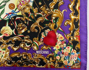 【激レア】moschino モスキーノ　scarf スカーフ　silk シルク Vintage Moschino Silk Scarf Moschino Silk Muffler Vintage