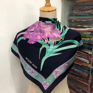 Vintage Jacques Heim Scarf, Twill Silk Scarf, Vintage Silk Muffler,Vintage Neck Scarf, Vintage Neck Accessories, Vintage Italian Silk Scarf,