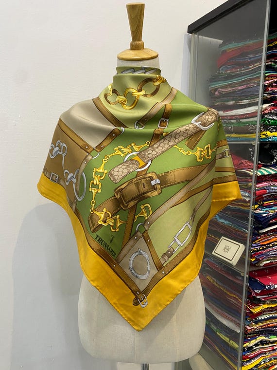 Vintage Trussardi Silk Scarf Trussardi Silk Muffler Vintage Silk Scarf Trussardi Silky Scarf Vintage Chain Silk Scarf Silk Neckerchief