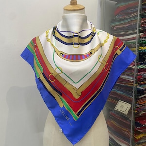 Vintage Celine Shawl, Celine Silk Scarf, Celine Silk Muffler, Celine Square Scarf, Vintage Celine Neckerchief, Celine Bandana