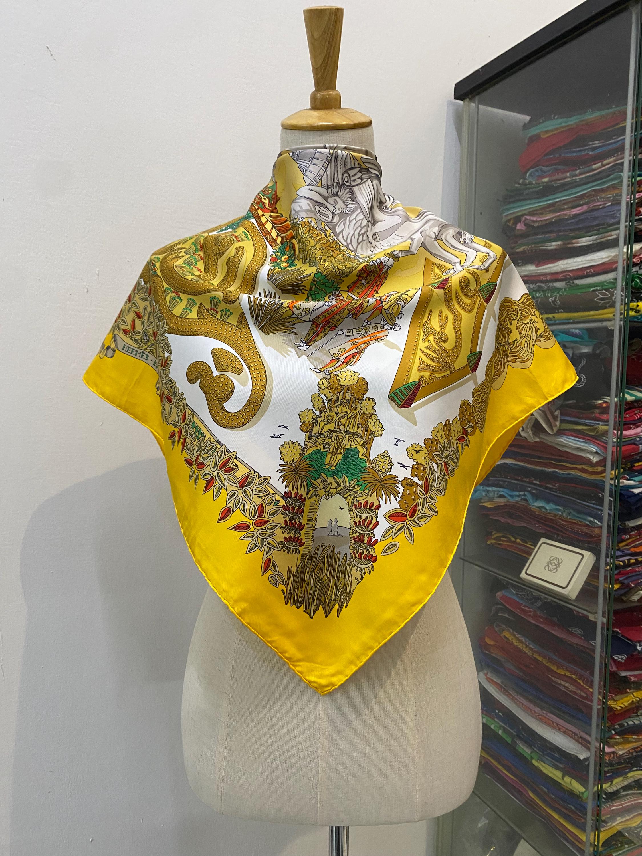 Vintage Hermes Le Paradis Du Roy Silk Scarf Hermes Square Scarf