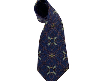 Vintage Hermès Paris Silk Tie 496 HA, Authentic Hermès Neck Tie, Floral Pattern Necktie, Geometric Pattern Necktie