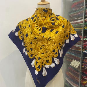 Vintage Chanel Silk Scarf , Chanel Silk Muffler, Vintage Chanel Shawl, Chanel Silk Neckerchief, Vintage Chanel Scarf, Chanel Paris Scarf