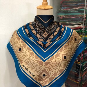 Vintage Michelle Berthet Scarf, Twill Silk Scarf, Vintage Silk Muffler, Vintage Neck Scarf, Vintage Neck Accessories, Vintage Italian Scarf,