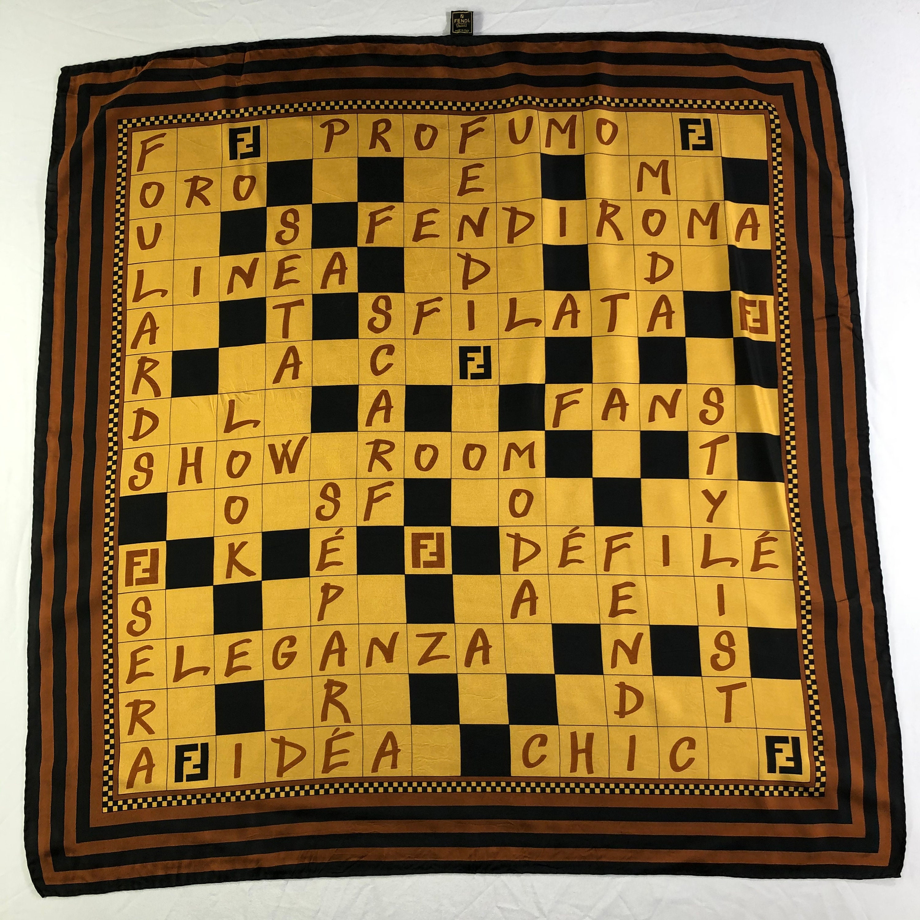 FENDI bandana. Unisex. White, black and yellow. Vintage Fendi Silk Stole Scarf Neckerchief Neckwear Muffler  main image 2