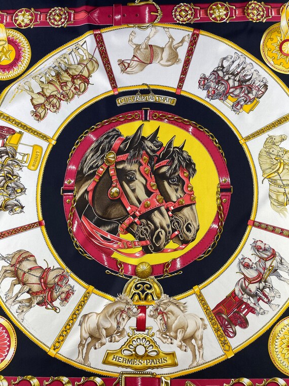 Vintage Hermes Chevaux De Trait Silk Scarf Hermes… - image 5