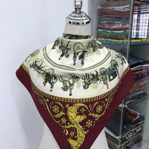 Vintage Hermes La Promenade De Longchamps Silk Scarf Hermes Silk Muffler Hermes 34x34 Vintage Hermes Foulards Hermes Neck Scarf Hermes Shawl