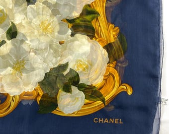 Vintage Chanel Silk Scarf , Chanel Silk Muffler, Vintage Chanel