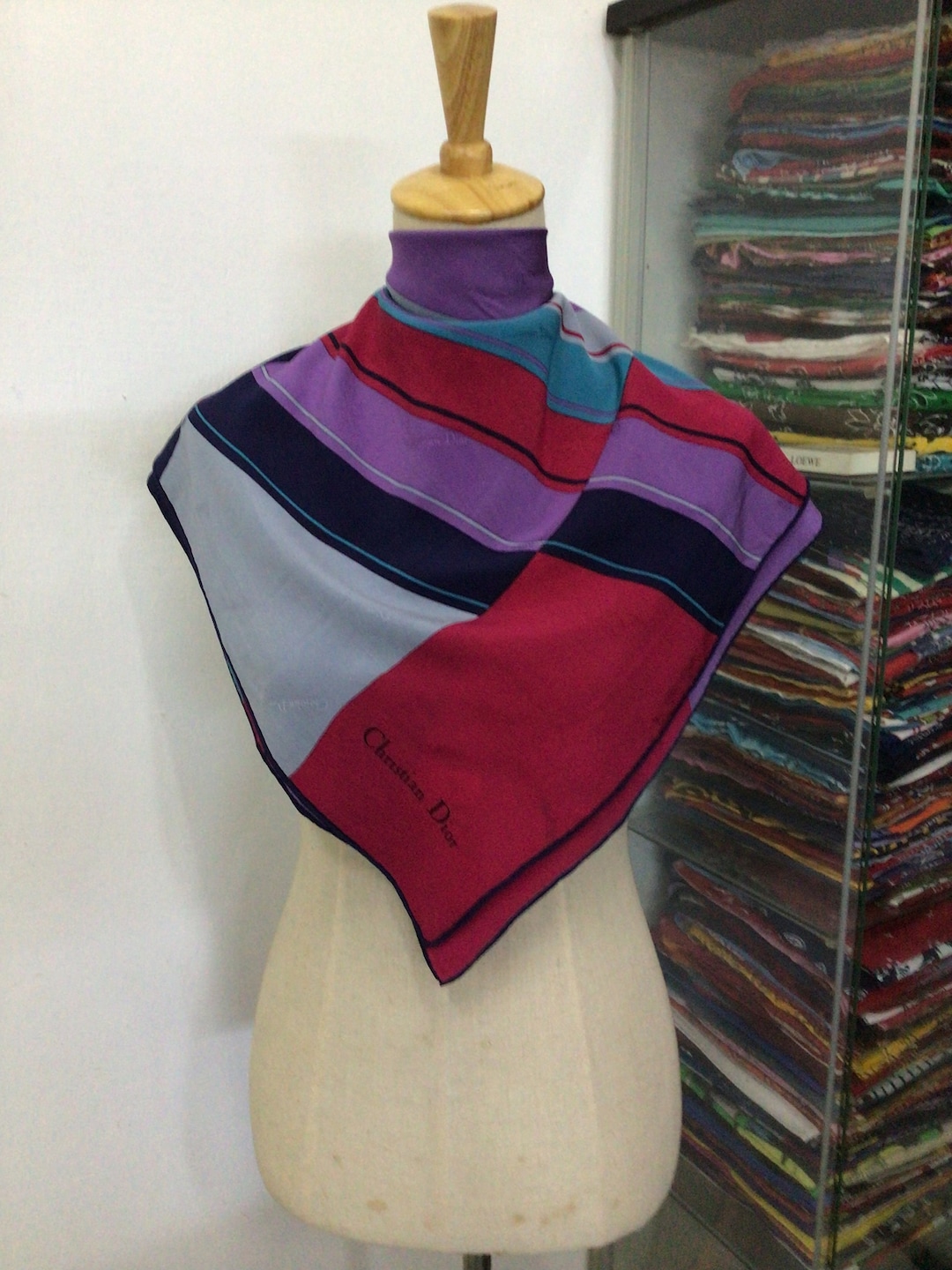 Vintage CHRISTIAN DIOR MONSIEUR Striped Muffler Scarf Shawl Fringes