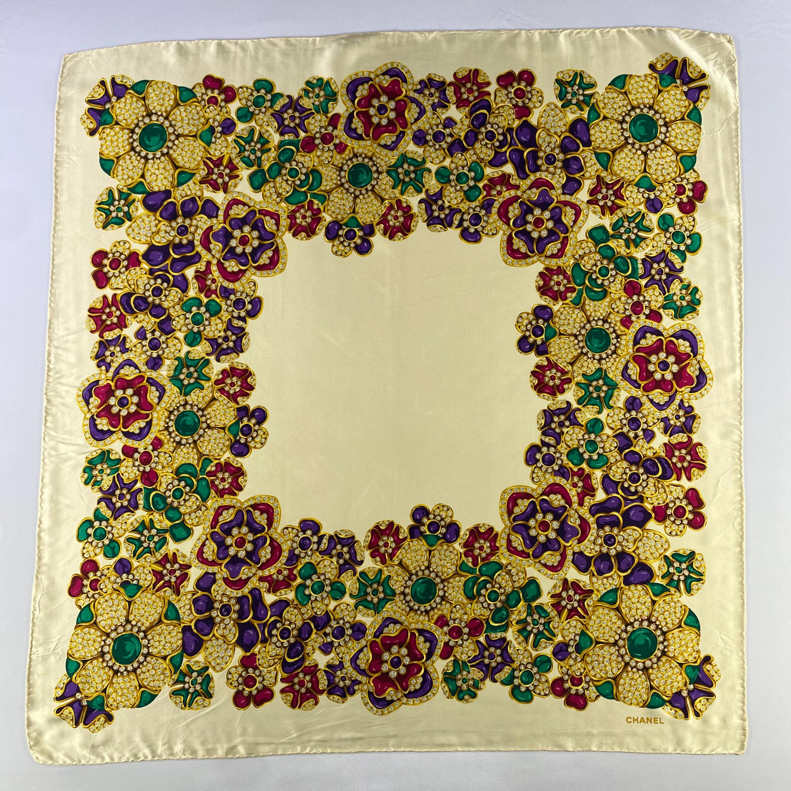 Vintage Chanel Silk Scarf, Chanel Silk Muffler, Vintage
