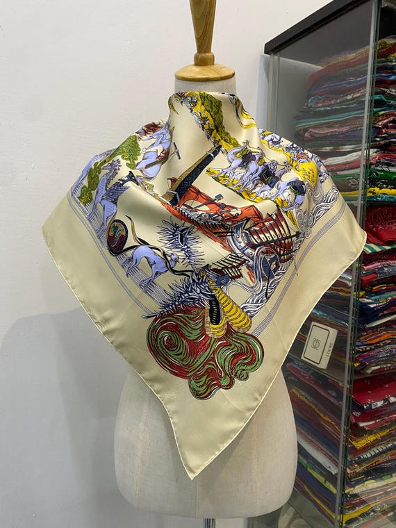 Vintage Hermes Au Fil De La Soie Silk Scarf Hermes Square Scarf