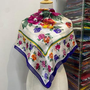 Vintage Guy Laroche Silk Scarf, Guy Laroche Silk Stole, Vintage Guy Laroche Silk Muffler, Guy Laroche Floral Scarf, Vintage Classic Scarf