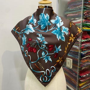 Vintage Celine Shawl, Celine Silk Scarf, Celine Silk Muffler, Celine Square Scarf, Vintage Celine Neckerchief, Celine Bandana