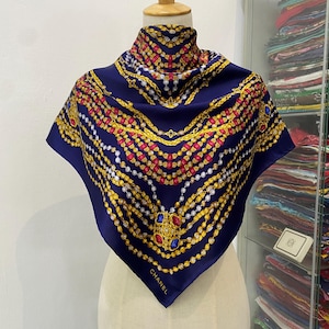 Vintage Chanel Silk Scarf , Chanel Silk Muffler, Vintage Chanel Shawl, Chanel Silk Neckerchief, Vintage Chanel Scarf, Chanel Paris Scarf