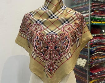 Vintage Burberry-zijden sjaal, Burberry-zijden uitlaatdemper, vintage Burberry-halsdoek, Burberry-zijden uitlaatdemper, vintage Burberry-sjaal